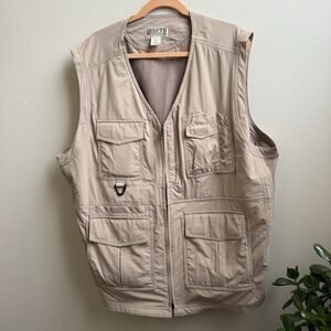 Duluth Trading Co Vest Mens Full Zip Working Mans Tan Khaki Pockets Utility 2XL